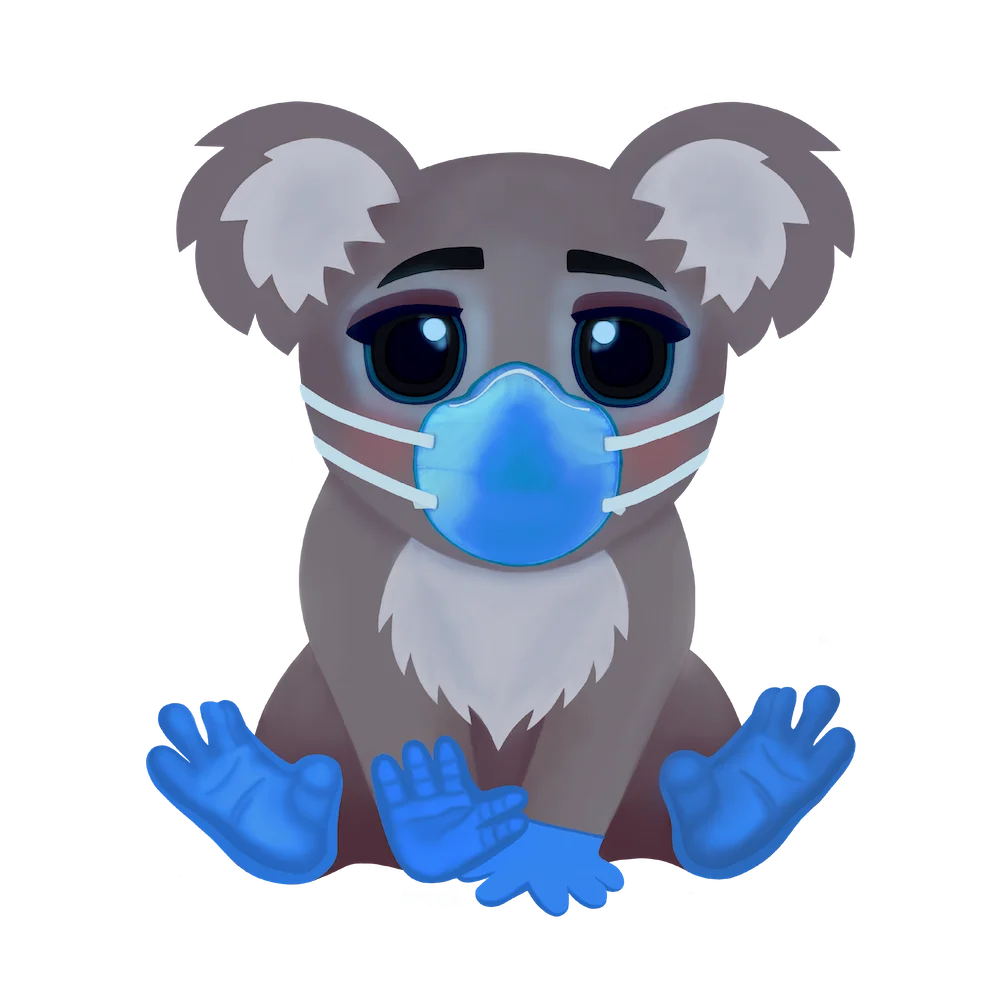 Adorable Koala Clipart Wearing Protective Blue Face Mask and Gloves