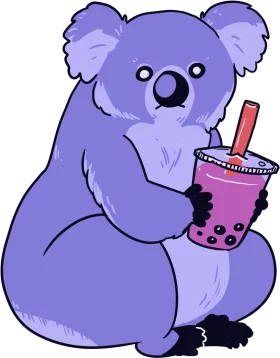 Adorable Purple Koala Enjoying Bubble Tea Cartoon Clipart Design