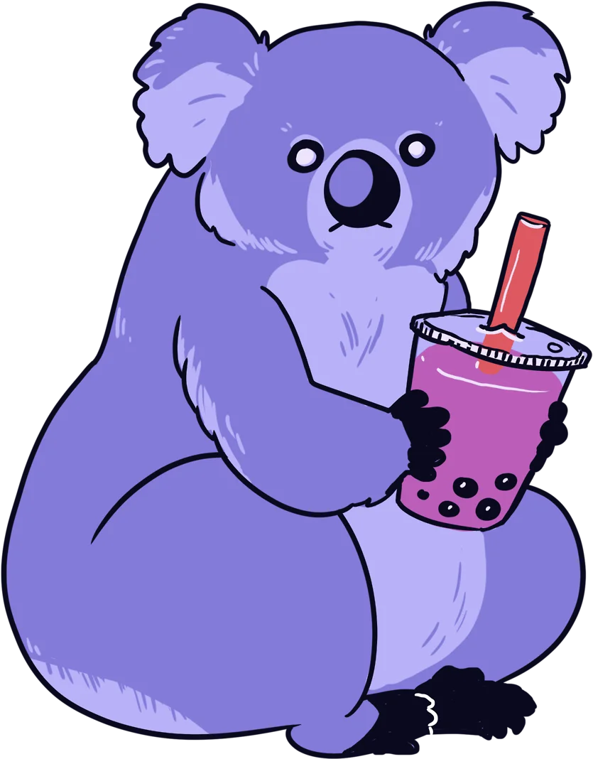 Adorable Purple Koala Enjoying Bubble Tea Cartoon Clipart Design