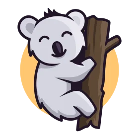 Adorable Smiling Koala Hugging Tree Branch Cartoon Clipart Illustration