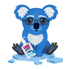 Cool Blue Nerdy Koala Mascot Holding Medical All Purpose Pill Clipart Design