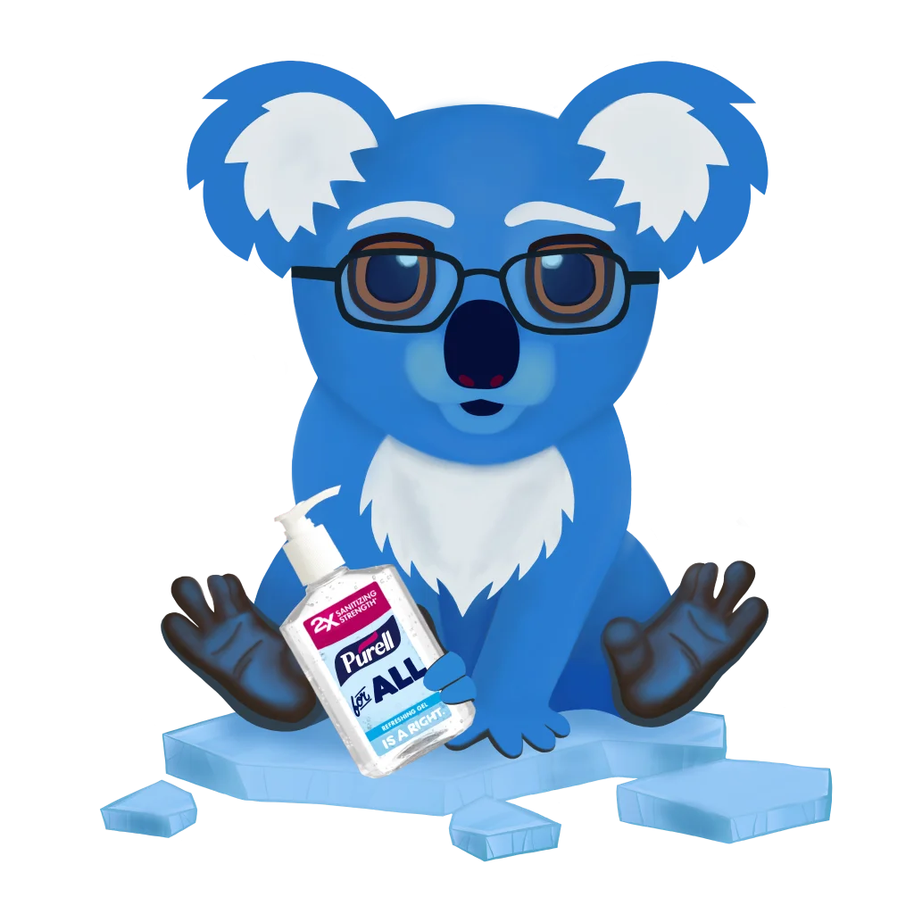 Cool Blue Nerdy Koala Mascot Holding Medical All Purpose Pill Clipart Design
