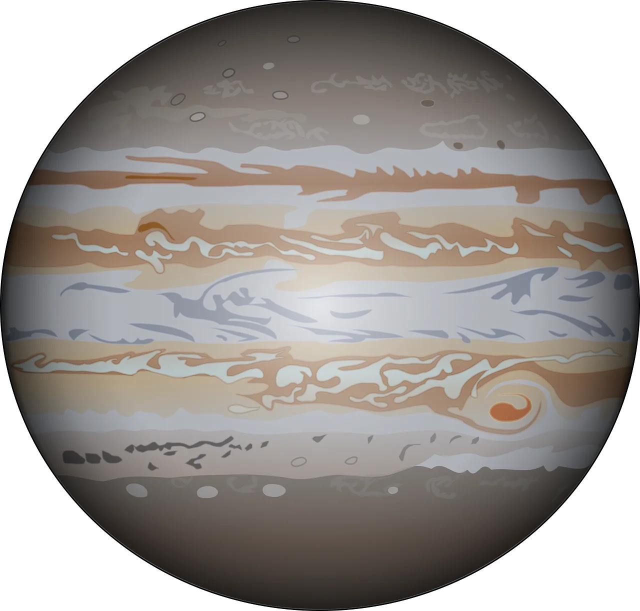 Detailed Jupiter Planetary Clipart: Mesmerizing Gas Giant with Swirling Cloud Bands