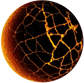 Fiery Molten Planet Clipart: Cracked Lava Sphere with Glowing Fracture Lines