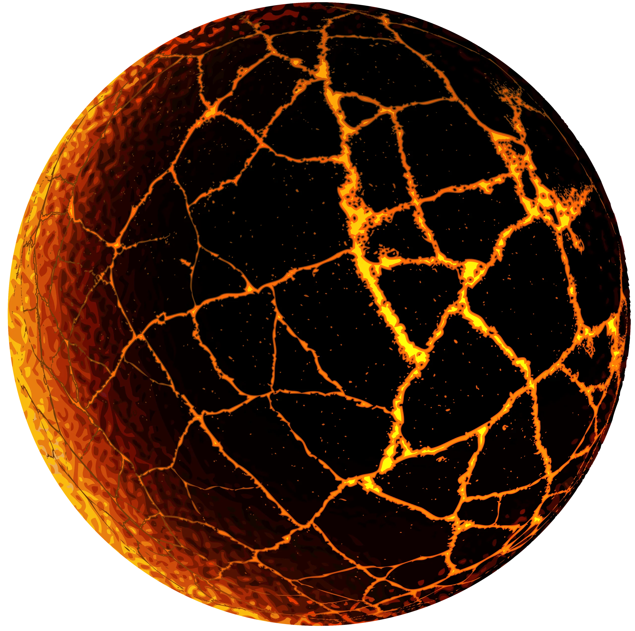 Fiery Molten Planet Clipart: Cracked Lava Sphere with Glowing Fracture Lines