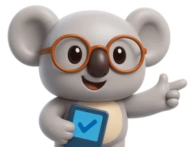 Friendly Nerdy Koala Clipart Character with Glasses and Digital Tablet