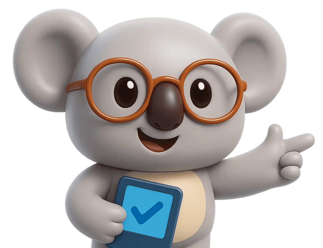 Friendly Nerdy Koala Clipart Character with Glasses and Digital Tablet