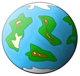 Simplified Cartoon Earth Globe Clipart with Stylized Continents and Blue Oceans