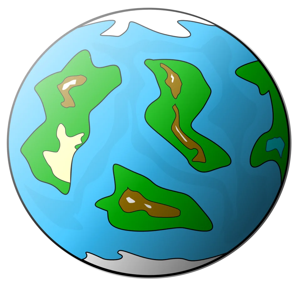Simplified Cartoon Earth Globe Clipart with Stylized Continents and Blue Oceans
