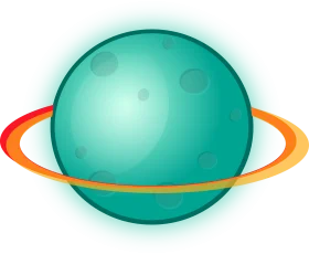 Stylized Planetary Clipart of Turquoise Sphere with Luminous Orbital Rings