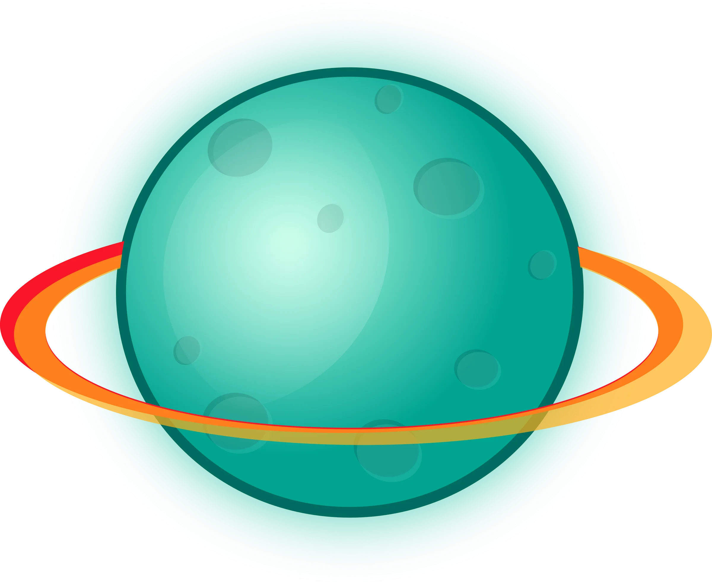 Stylized Planetary Clipart of Turquoise Sphere with Luminous Orbital Rings