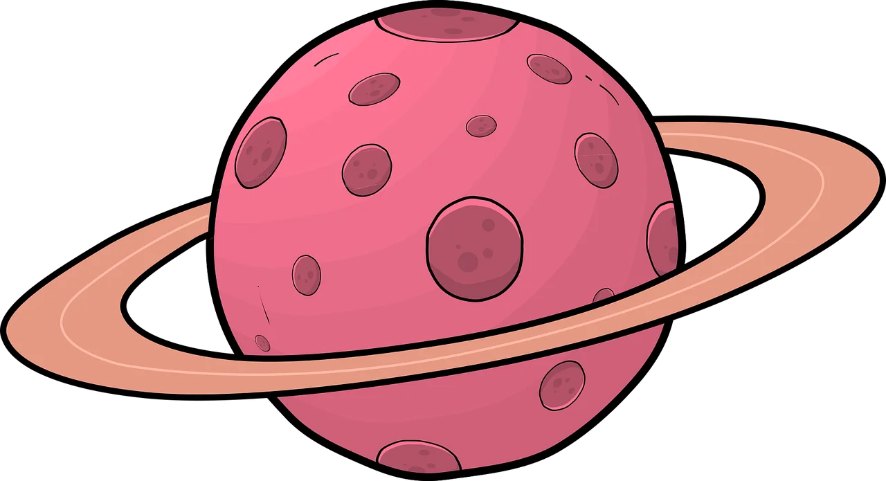 Whimsical Pink Planetary Clipart with Playful Crater Landscape and Orbital Ring