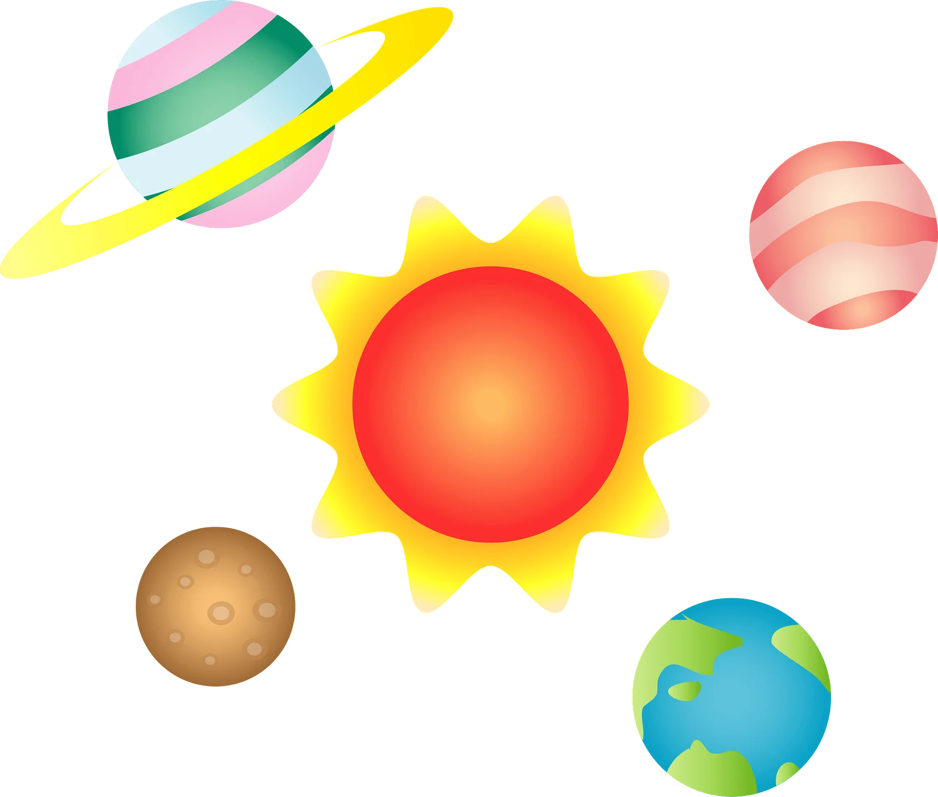 Whimsical Solar System Planets and Sun Cute Cartoon Clipart Collection