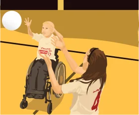 Adaptive Sports Clipart: Wheelchair Basketball Player in Dynamic Interaction