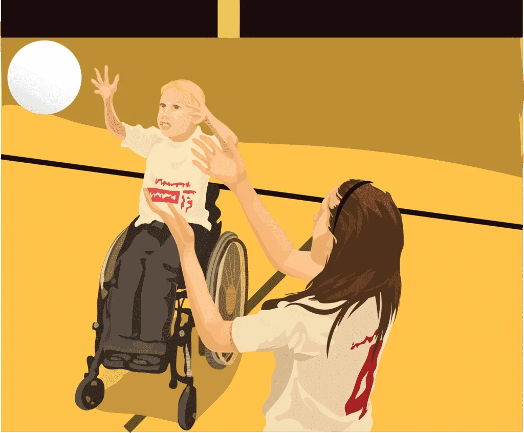 Adaptive Sports Clipart: Wheelchair Basketball Player in Dynamic Interaction