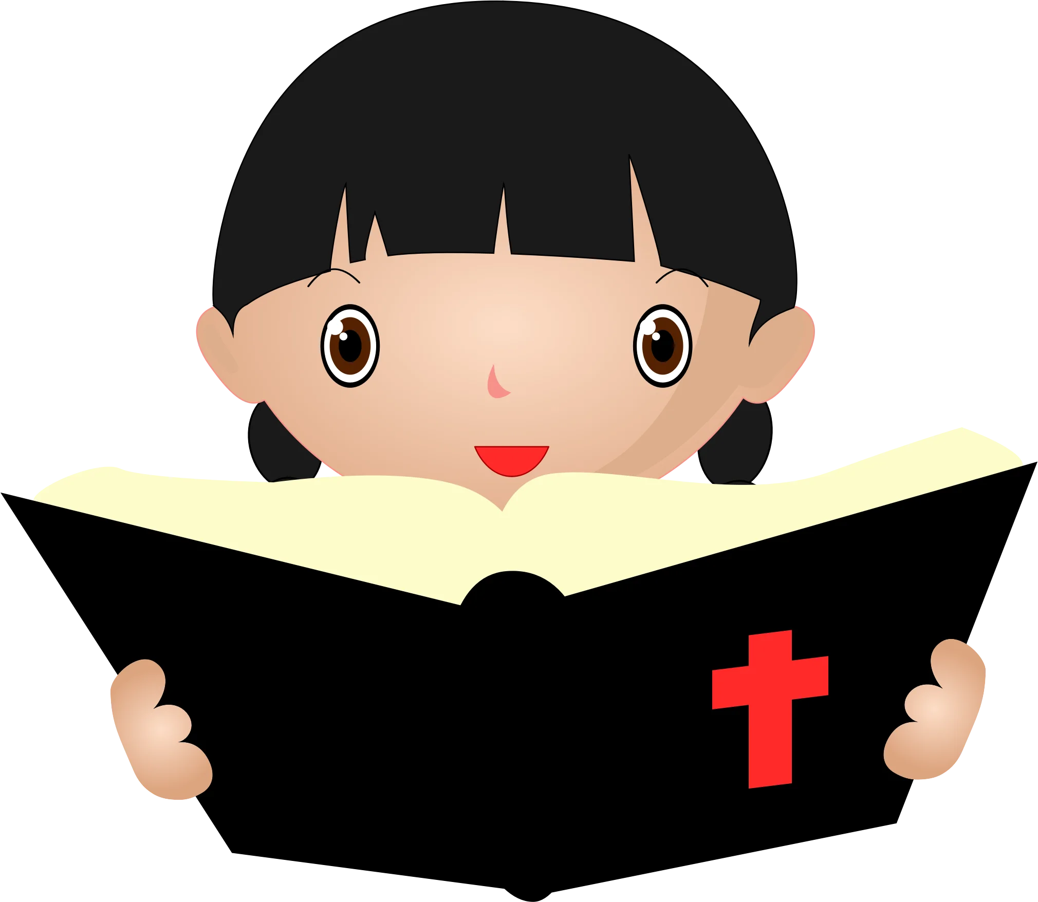 Adorable Child Reading Holy Bible Clipart with Inspirational Learning Icon