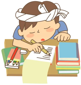 Adorable Student Studying Hard: Focused Child Learning with Colorful School Supplies Clipart