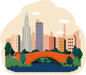 Charming New York City Skyline Illustration Clipart with Iconic Architecture