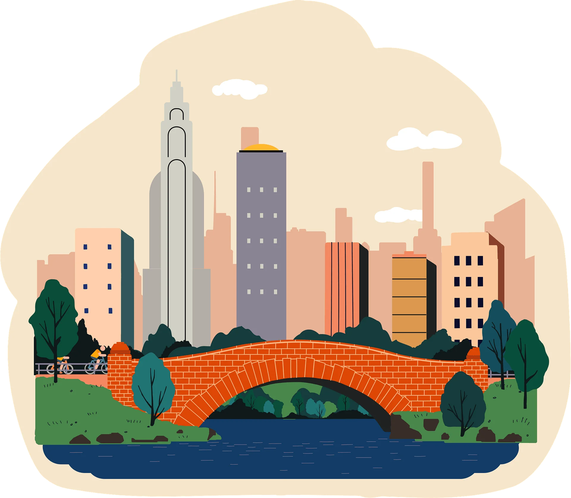 Charming New York City Skyline Illustration Clipart with Iconic Architecture