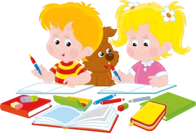 Cheerful Children Studying Together with Cute Cartoon Clipart Illustration