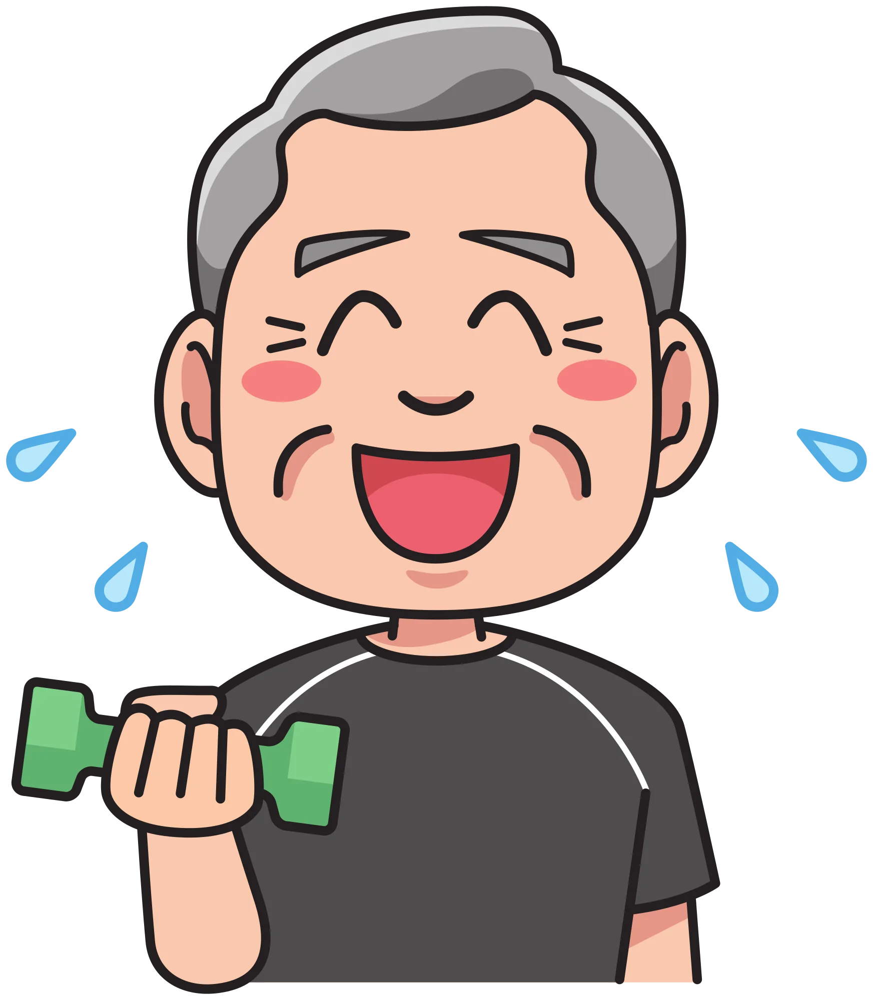 Cheerful Senior Fitness Enthusiast Exercising with Dumbbell Cartoon Clipart