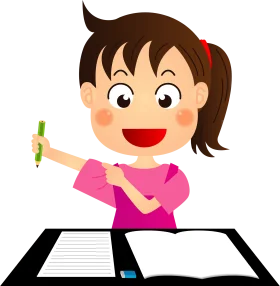 Cheerful Student Learning and Writing Enthusiastically in Cartoon Clipart Style