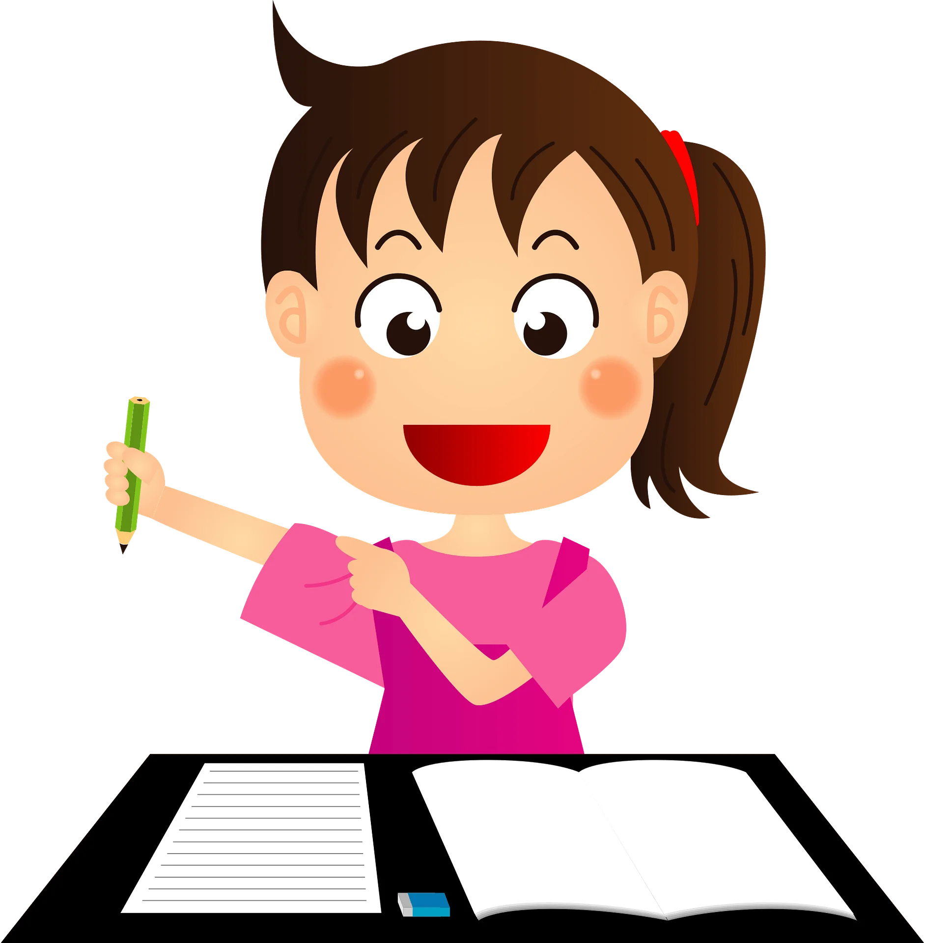 Cheerful Student Learning and Writing Enthusiastically in Cartoon Clipart Style