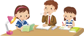 Cheerful Students Studying Together: Engaging Educational Clipart Illustration