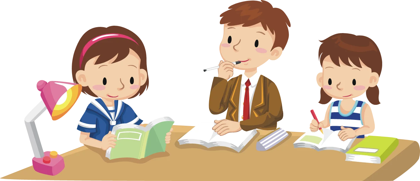 Cheerful Students Studying Together: Engaging Educational Clipart Illustration