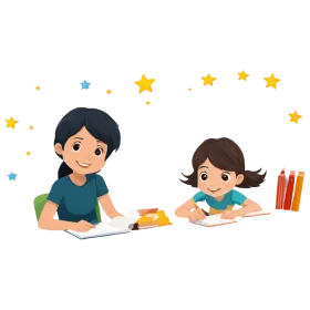 Children Studying Together: Delightful Educational Clipart Illustration of Learning Moments
