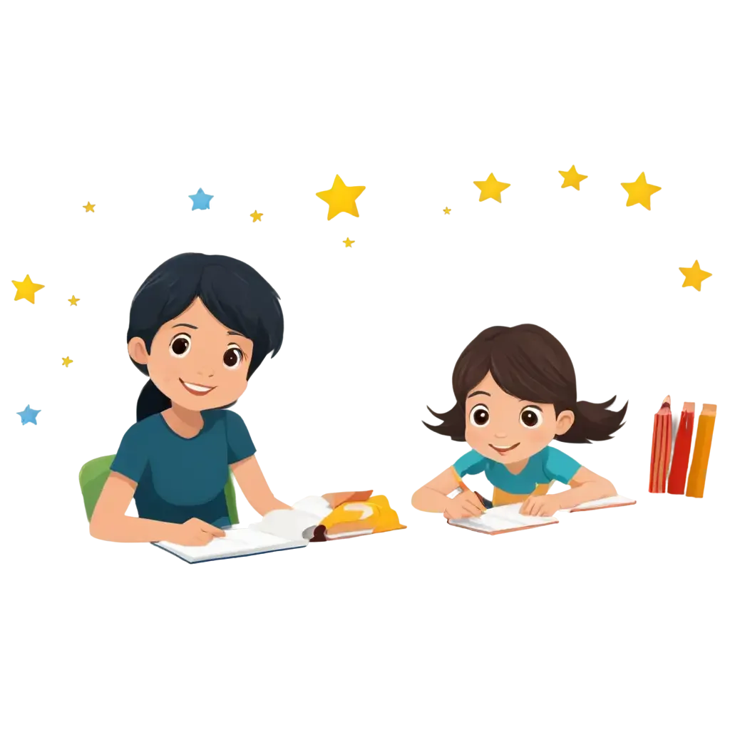Children Studying Together: Delightful Educational Clipart Illustration of Learning Moments