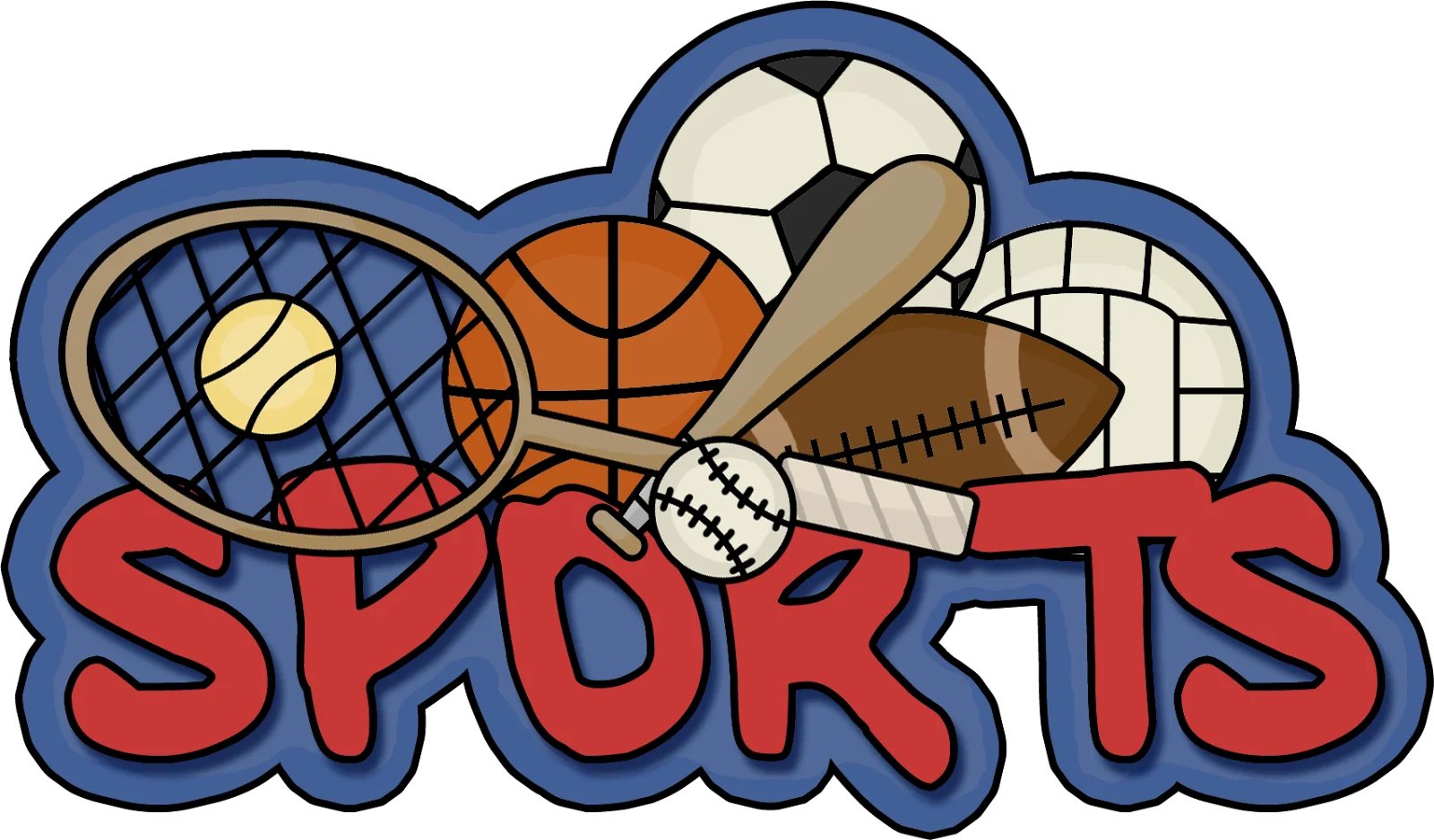 Colorful Cartoon Sports Equipment Illustration Clipart Montage Design