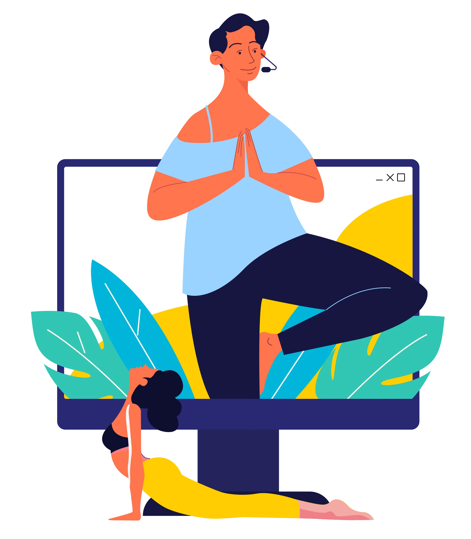 Digital Wellness Clipart: Yoga and Meditation in Modern Workspace Environment