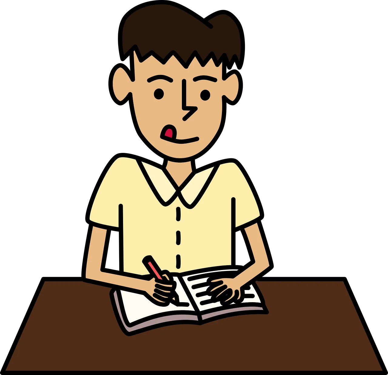 Diligent Student Studying Intently: Engaging Educational Clipart Illustration