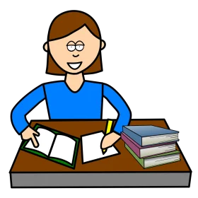 Diligent Student Studying with Books and Notebook Clipart Illustration