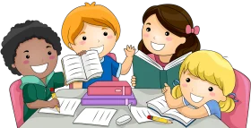 Diverse Group of Children Studying Together Friendly Classroom Clipart Scene