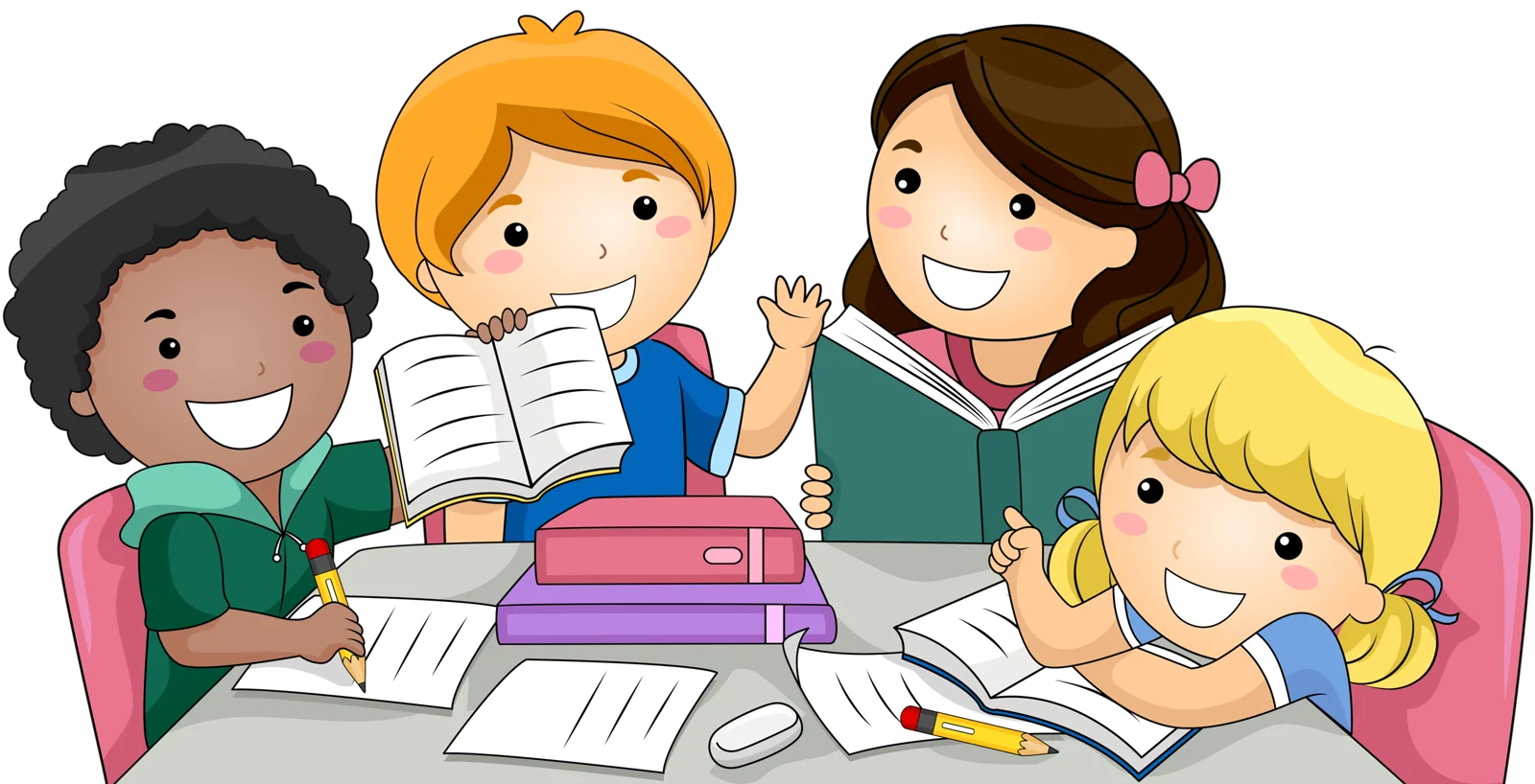 Diverse Group of Children Studying Together Friendly Classroom Clipart Scene