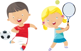 Dynamic Kids Sports Clipart: Young Athletes Playing Soccer and Tennis