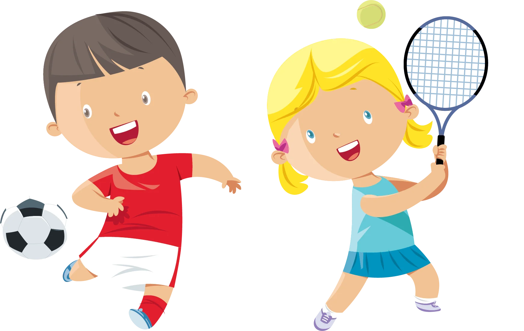 Dynamic Kids Sports Clipart: Young Athletes Playing Soccer and Tennis