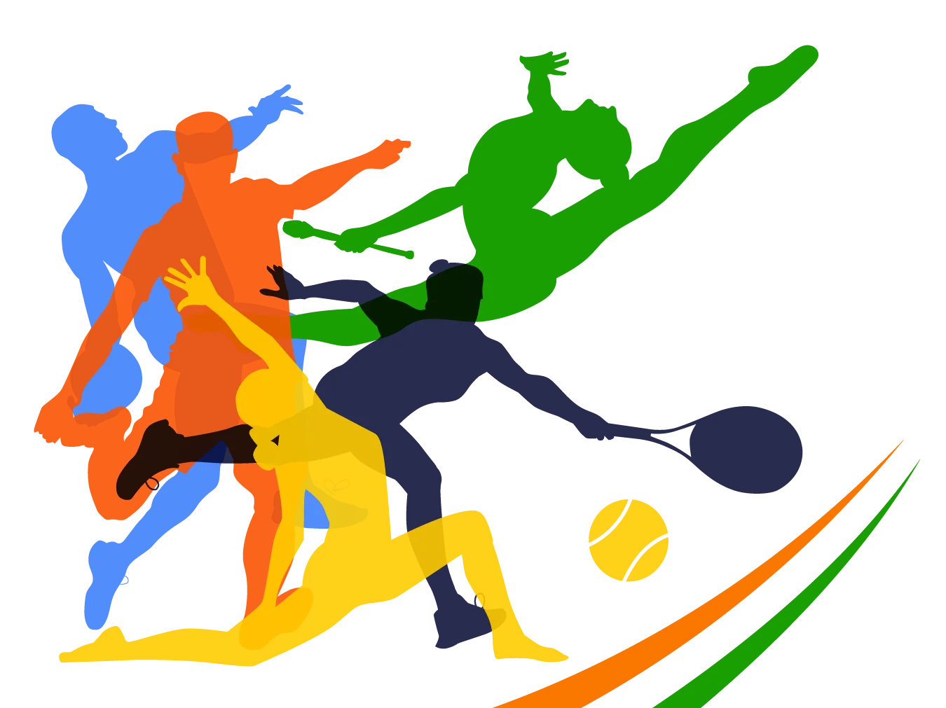Dynamic Multi-Sport Athletes in Colorful Action Silhouette Clipart Design