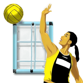 Female Volleyball Player Reaching for Ball Near Net - Dynamic Sports Clipart Illustration