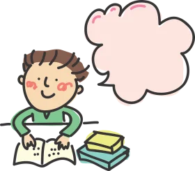Focused Student Studying with Books and Thought Bubble Cartoon Clipart Illustration