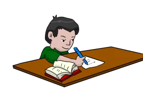 Focused Young Student Diligently Writing in Notebook Clipart Illustration