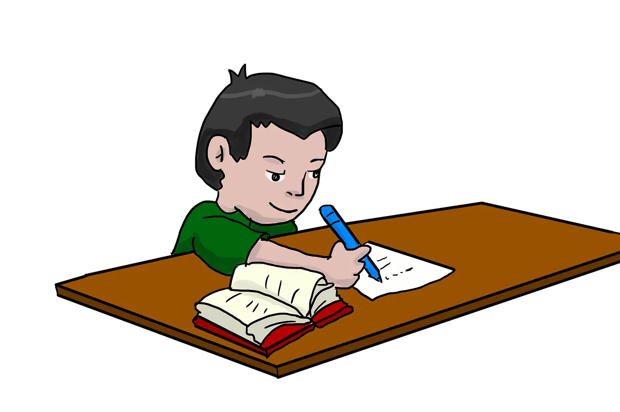 Focused Young Student Diligently Writing in Notebook Clipart Illustration