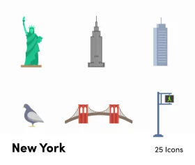 Iconic New York City Landmarks and Symbols Minimalist Clipart Collection