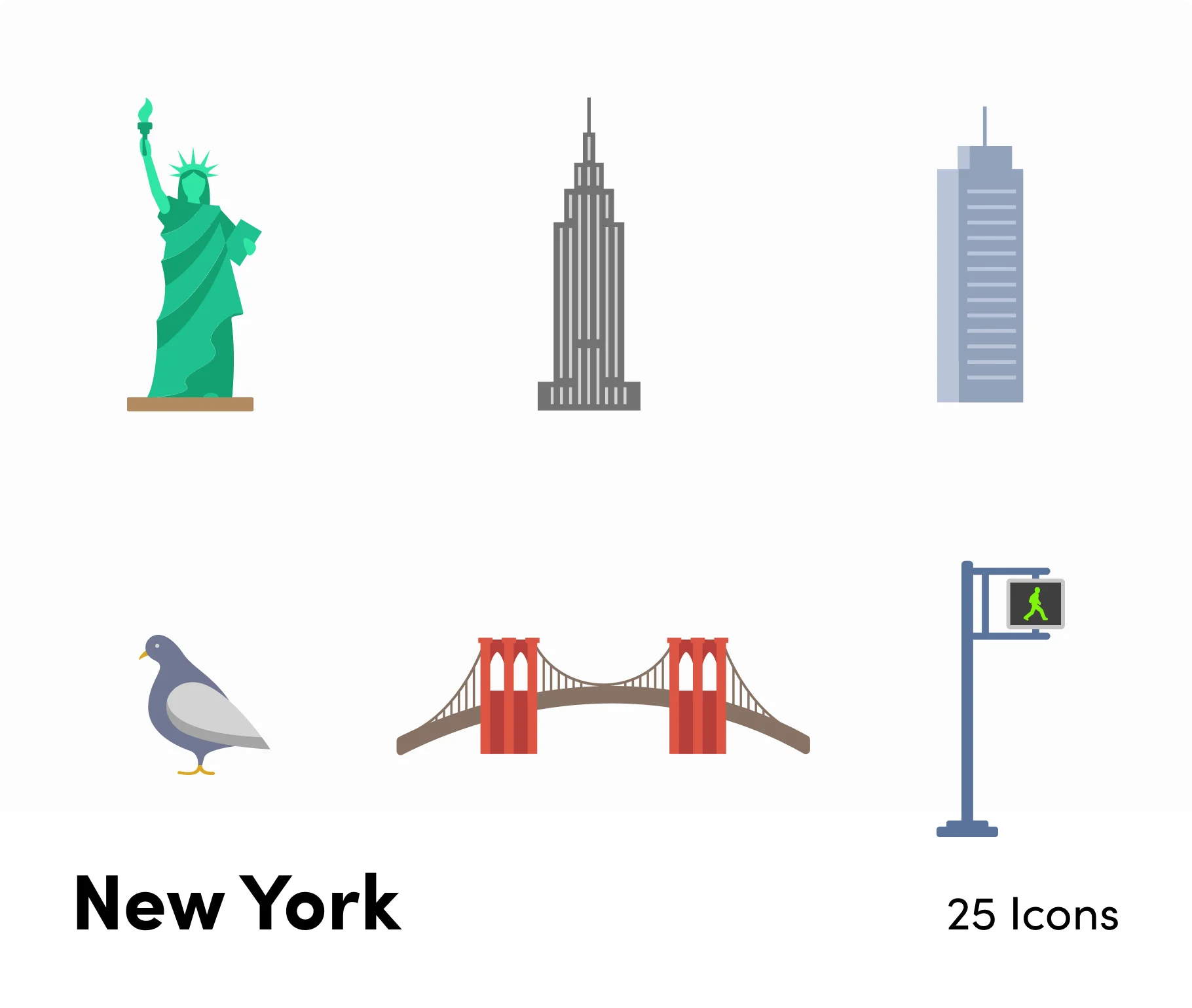 Iconic New York City Landmarks and Symbols Minimalist Clipart Collection