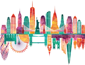 Kaleidoscopic New York City Skyline Architectural Clipart Illustration