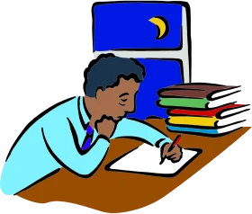 Late Night Study Session Clipart: Dedicated Student Burning the Midnight Oil