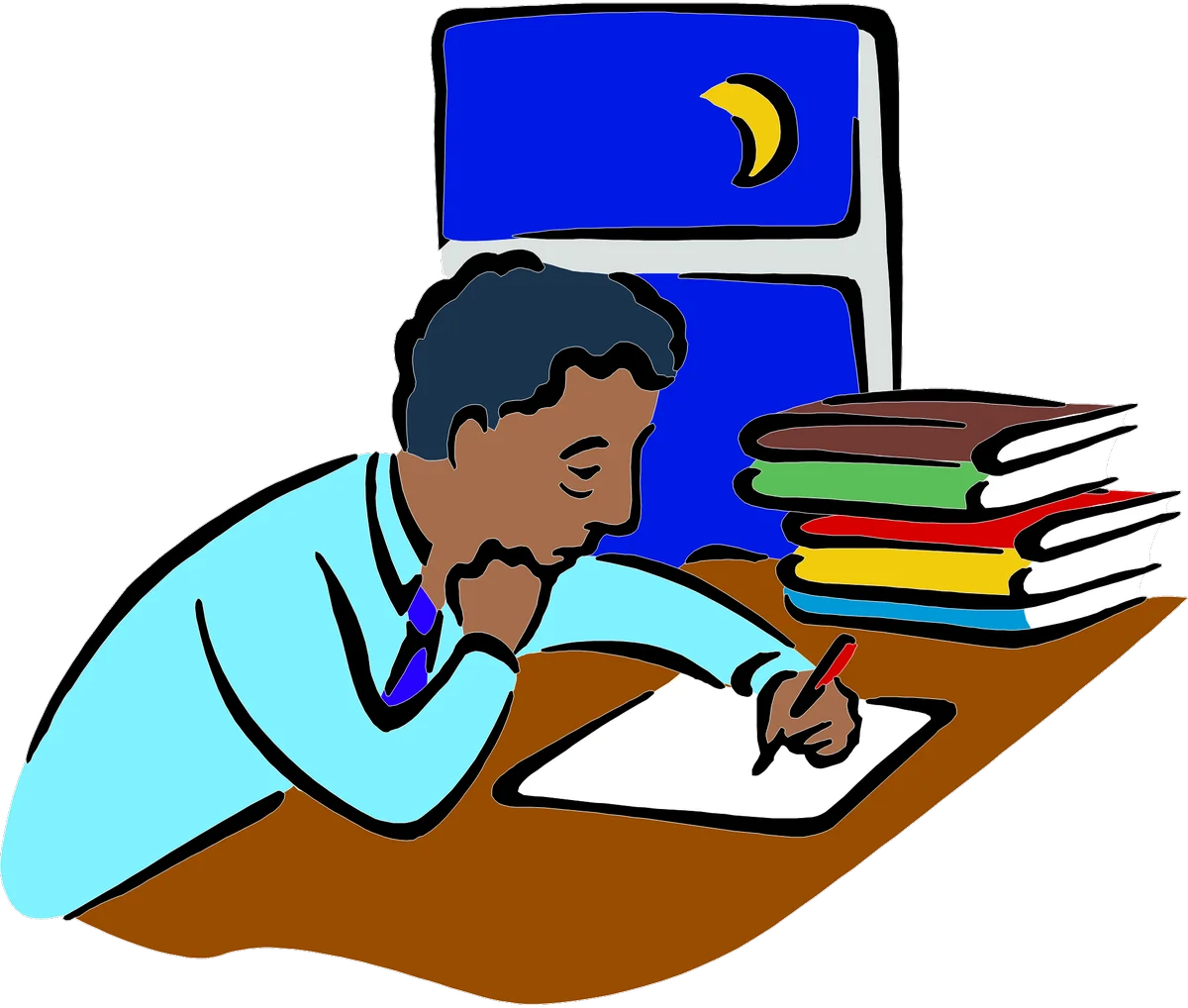 Late Night Study Session Clipart: Dedicated Student Burning the Midnight Oil