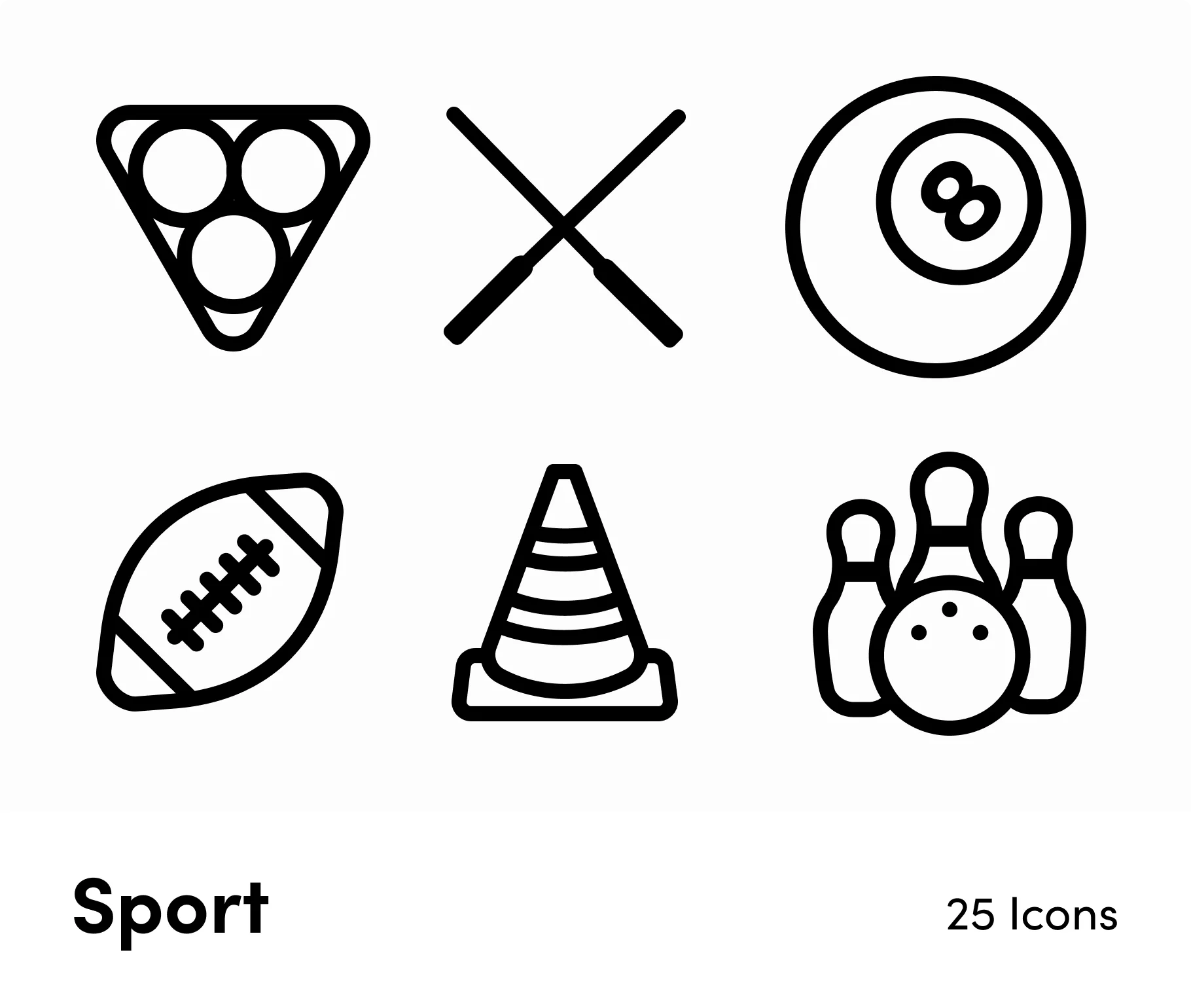Minimalist Black and White Sports Icons Clipart Collection for Design Projects